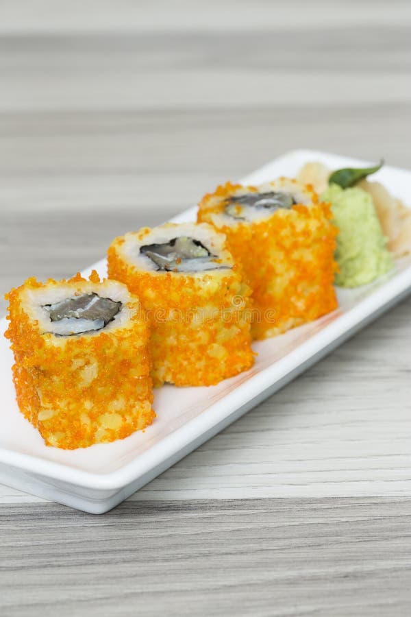 Sushi Rolls with Shrimps Eggs and Seaweed Stock Photo Image of