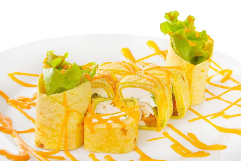 Sushi rullar på en vit isolerade bakgrund fotografering för bildbyråer Sushi rullar på en vit isolerade bakgrund fotografering för bildbyråer