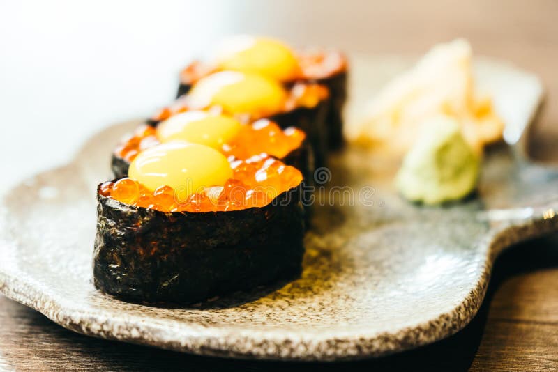 Sushi with salmon eggs stock photo. Image of japanese 96804502