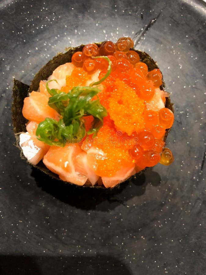 Sushi Rolls With Salmon Fish Eggs Stock Image Image of closeup, food