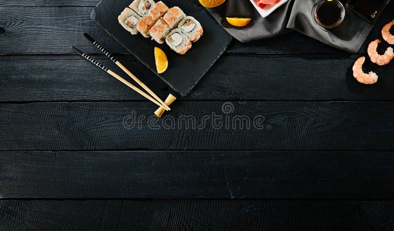 Sushi and Ingredients on Dark Background Stock Image - Image of asian,  futomaki: 57618177