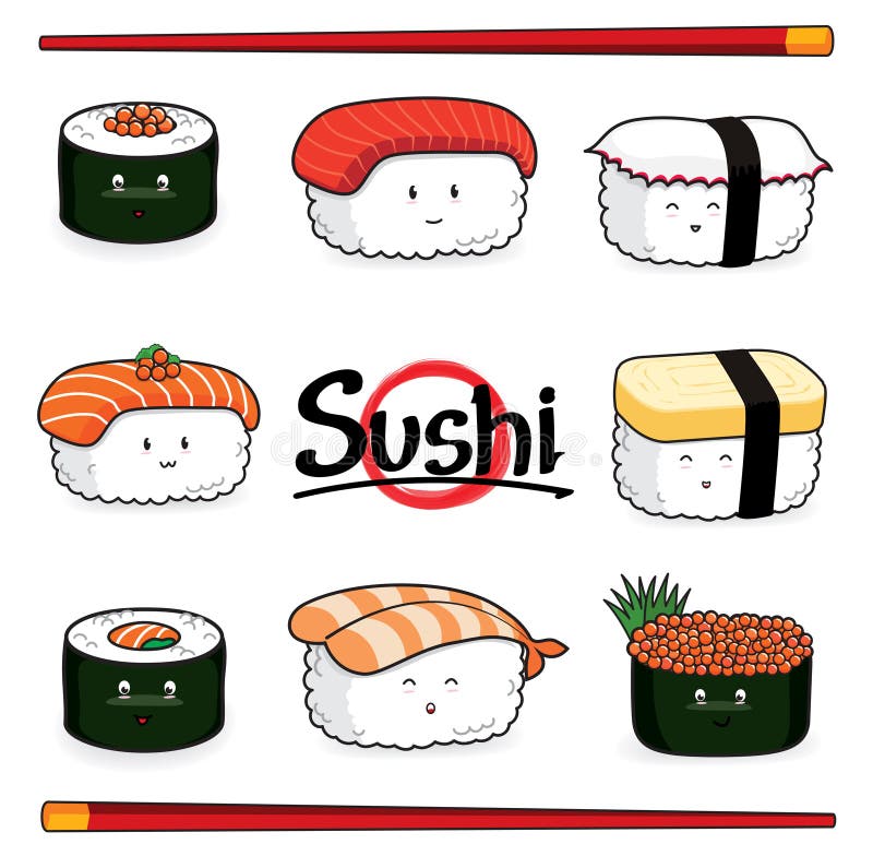 Sushi Set cartoon character vector illustration