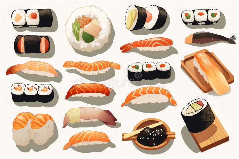 Sushi set. Collection of fast fool in asian - Stock Illustration  [102792688] - PIXTA