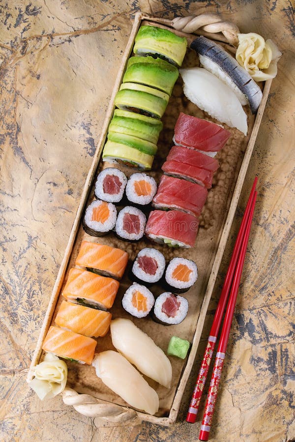 Sushi set nigiri and rolls stock photo. Image of delicious - 68258080