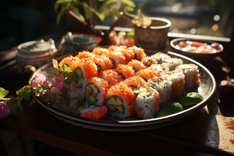 Sushi Traditional Japanese Dish Made with Rice, Treated with Rice