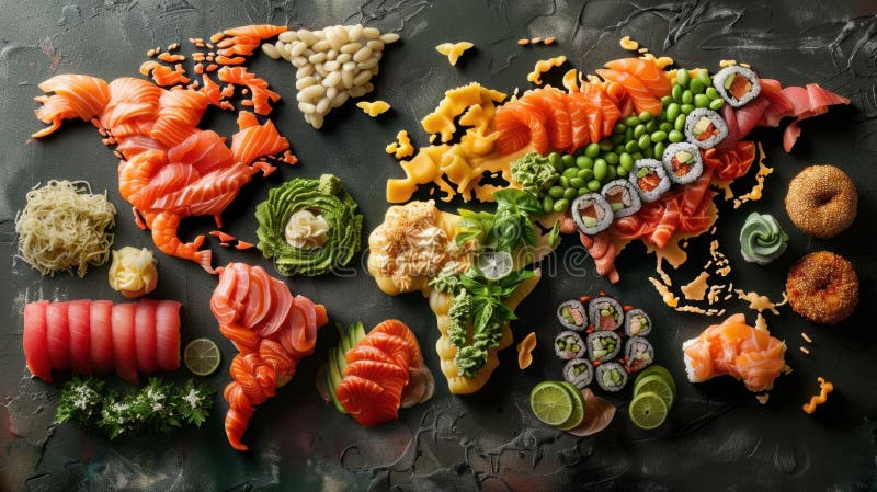 Sushi-världskarta en utsökt kulinarisk resa royaltyfri illustrationer
