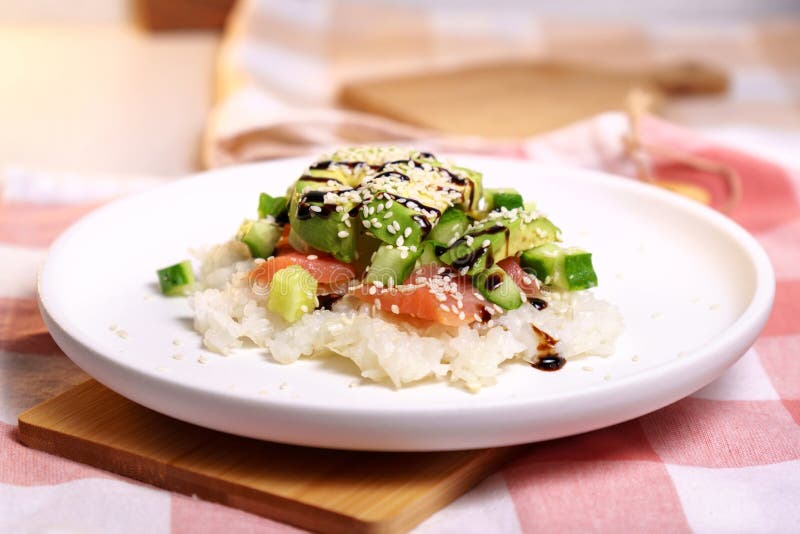 Sushi Waffle is Crispy Rice, Made in a Waffle Maker, Topped with Shoyu