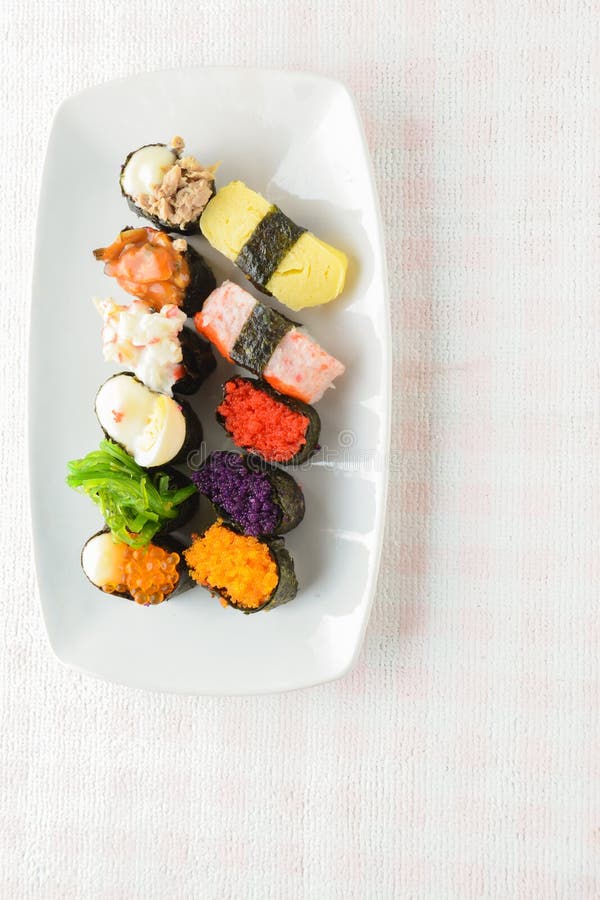 Sushi on white plate royalty free stock photo Sushi on white plate royalty free stock photo