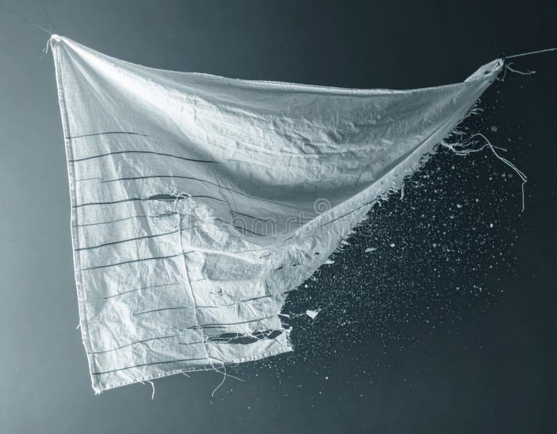 Suspended White Fabric with Water Splash in Studio Setting with a Dark Gray Background stock illustration