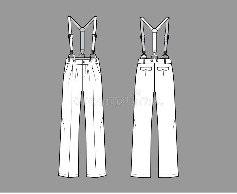 Suspender Pants Dungarees Technical Fashion Illustration with Full ...