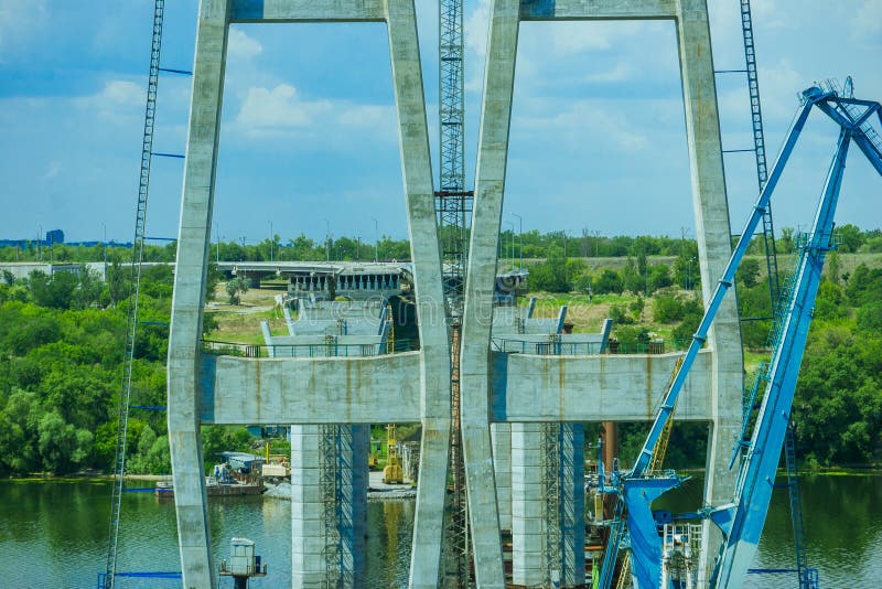 Construction Of A Suspension Bridge At Ross River Stock Image Image