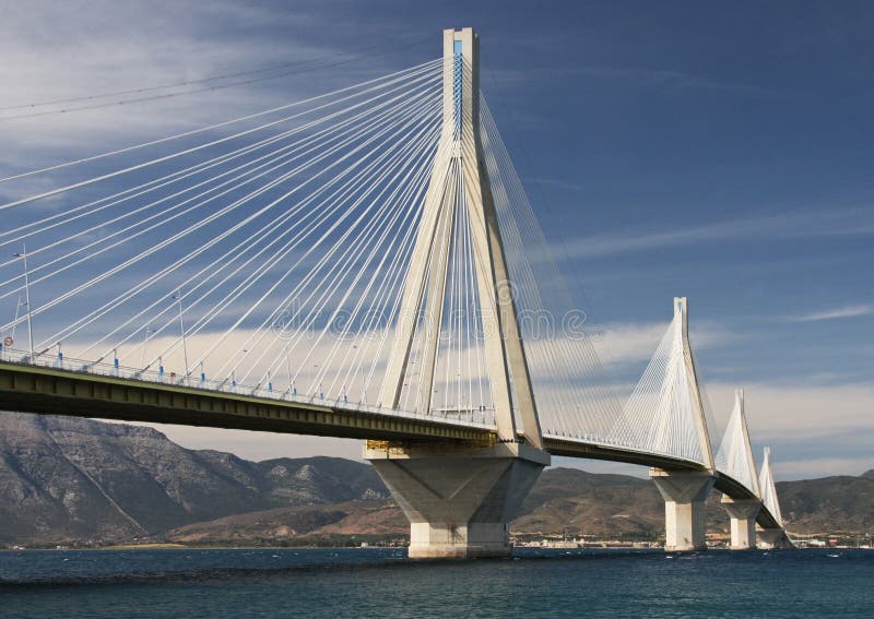 Suspension Bridge through the Gulf of Corinth. Greece Stock Image