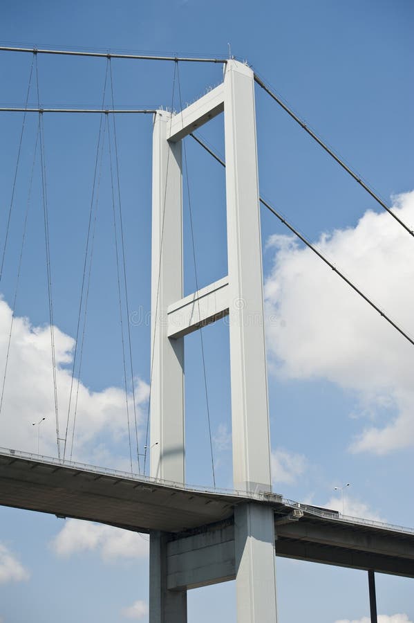 Suspension Bridge Support Against Blue Sky Stock Photo Image of
