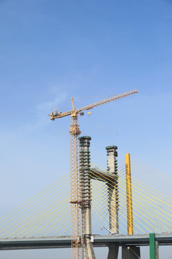 Suspension Bridge Under Construction Stock Image Image of