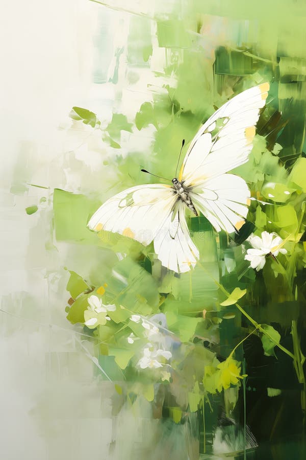 Sussurri di natura : una delicata farfalla bianca in mezzo a una zattera illustrazione vettoriale