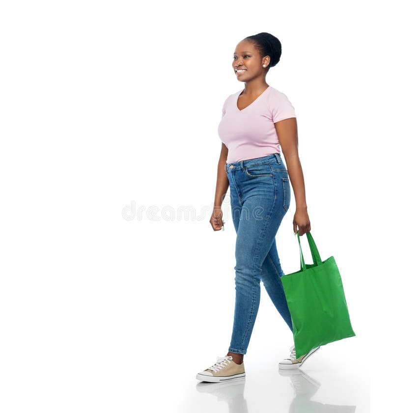 woman with reusable canvas bag for food shopping