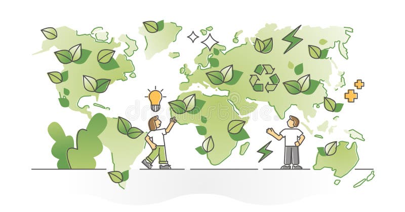 Sustainability world map with alternative bio energy cities outline concept