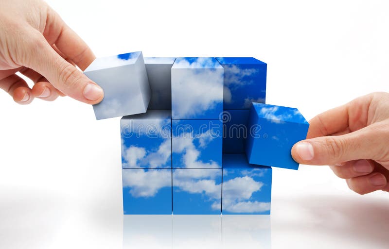 Concetto di sviluppo sostenibile con il Cubo di puzzle e cielo