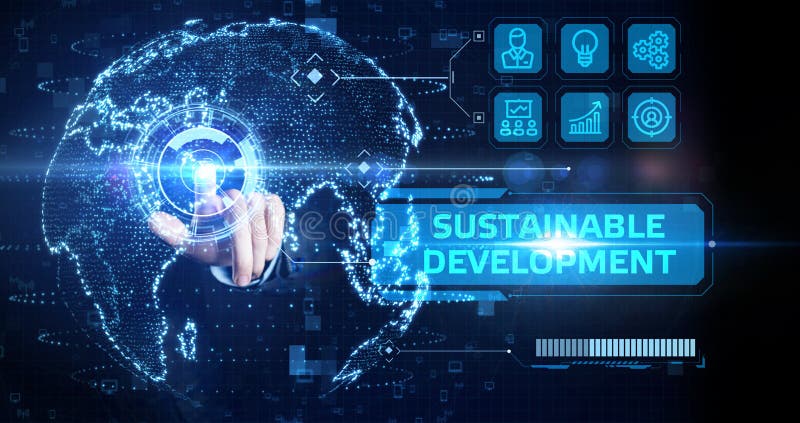 SUSTAINABLE DEVELOPMENT inscription, cloud technology concept. Business, Technology, Internet and network concept stock images