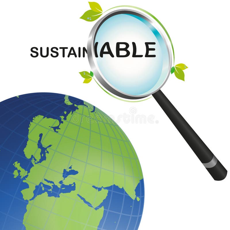 Sustainable earth looking from a magnifying glass stock illustration Sustainable earth looking from a magnifying glass stock illustration