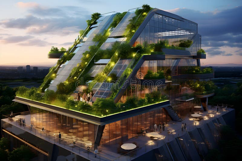 Sustainable Lifestyle Concept - Green Office Building Design Stock ...