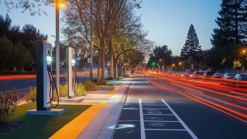 Sustainable urban development project, showcasing integrated transportation solutions, including walking paths, cycling lanes, and EV charging stations. Development ev stock images, royalty-free photos and pictures