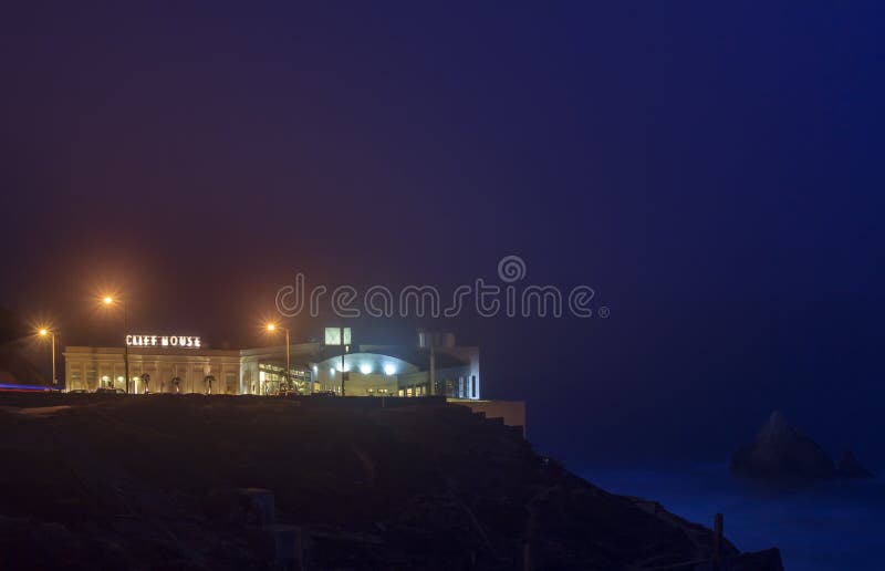Sutro baths at Lands End on Ocean Beach, the Cliff house with Seal Rock and Pacific Ocean in San Francisco, California