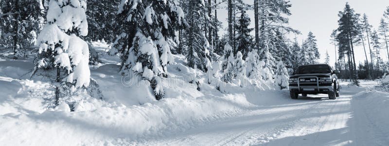 Suv, car, driving in snowy country