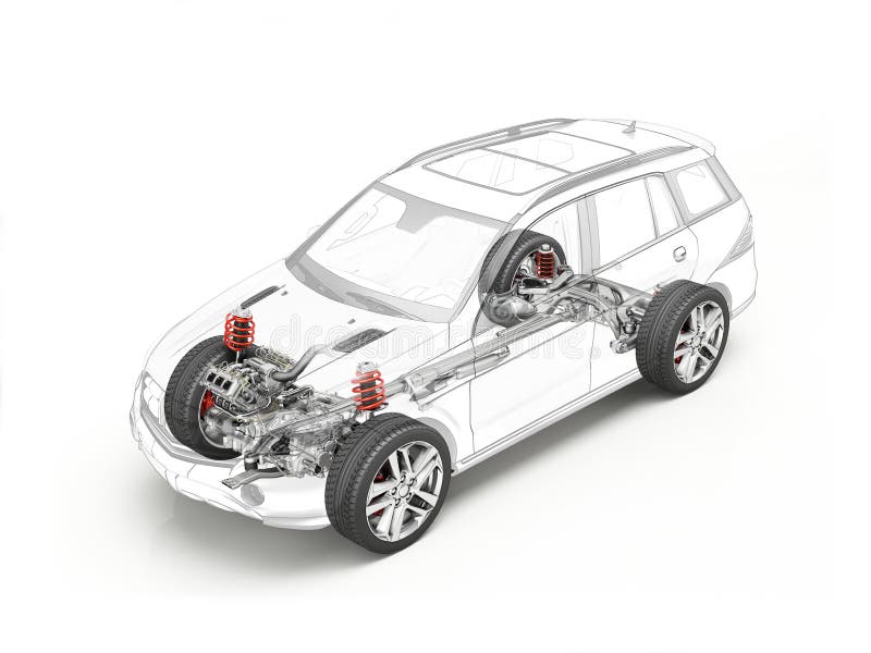 Suv Technical Drawing Showing Undercarriage. Stock Illustration