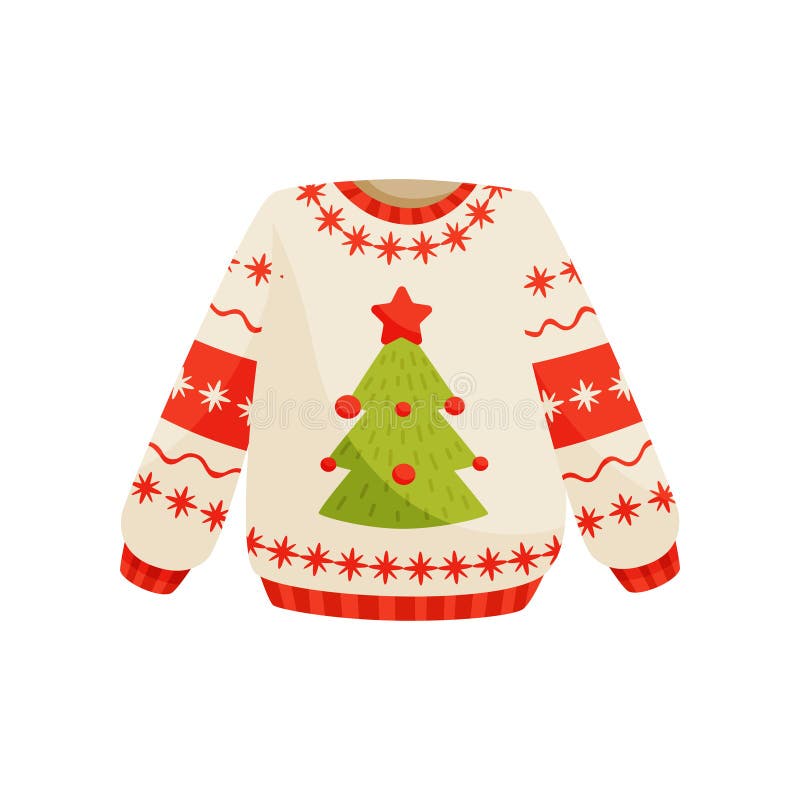 Christmas sweater with cute holiday ornament, knitted warm winter jumper vector Illustration isolated on a white background. Christmas sweater with cute holiday ornament, knitted warm winter jumper vector Illustration isolated on a white background.