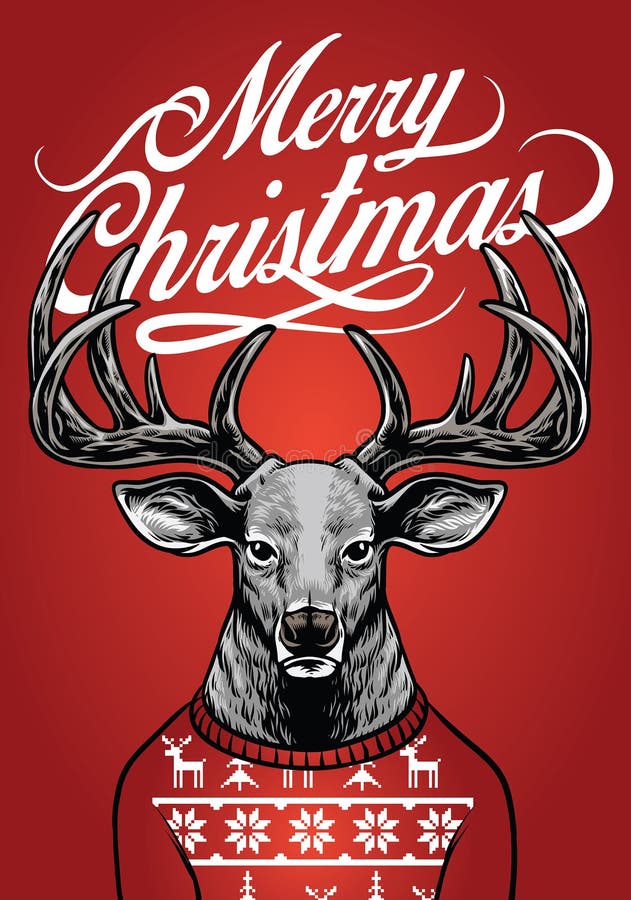 Vector of christmas deer wearing christmas sweater. Vector of christmas deer wearing christmas sweater