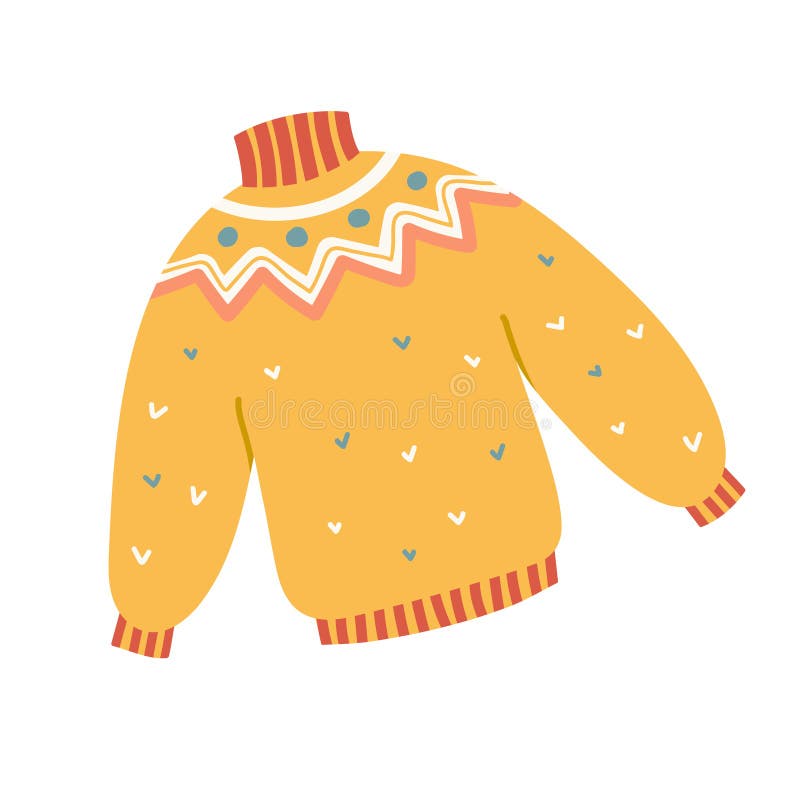 Warm yellow knitted hand made sweater for autumn or winter season. Isolated cartoon handdrawn vector illustration. Warm yellow knitted hand made sweater for autumn or winter season. Isolated cartoon handdrawn vector illustration.