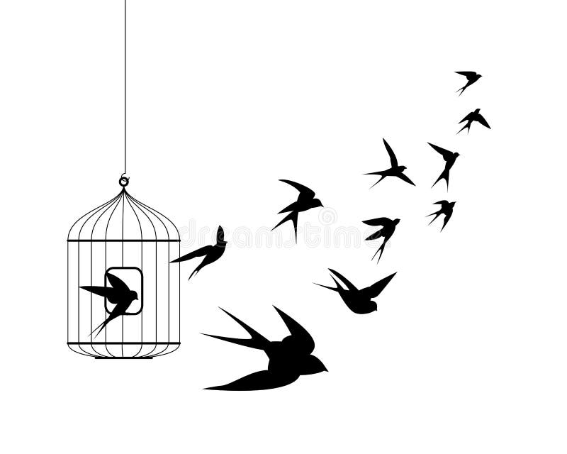 Svalafåglar som flyger ut ur bur stock illustrationer Svalafåglar som flyger ut ur bur stock illustrationer