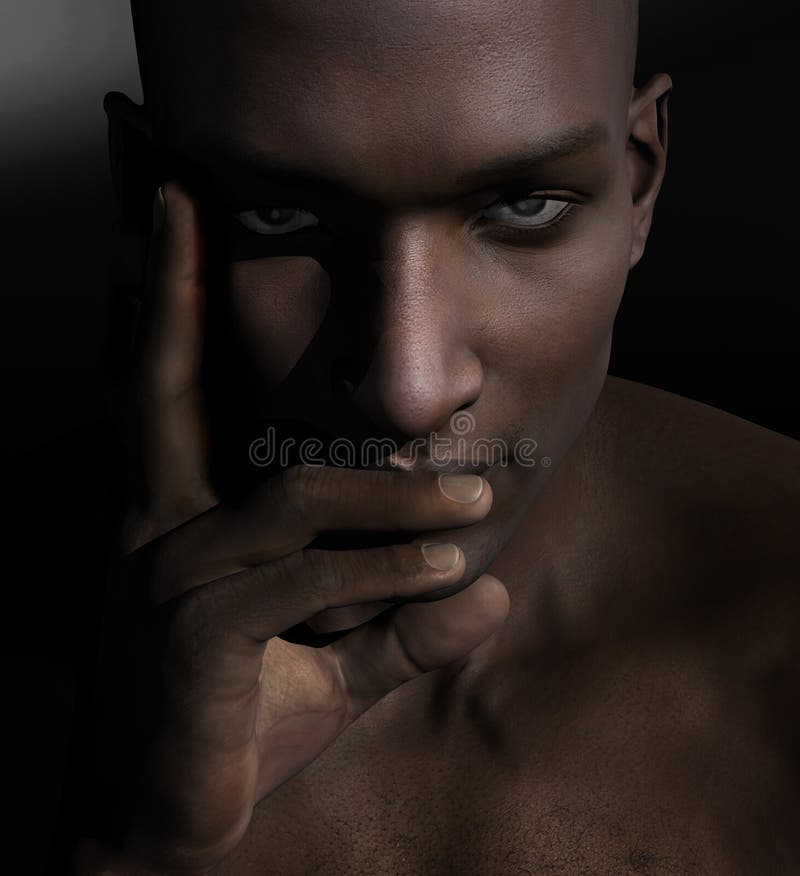 Handsome serious black man portrait. Young male staring at camera closeup. Handsome serious black man portrait. Young male staring at camera closeup.