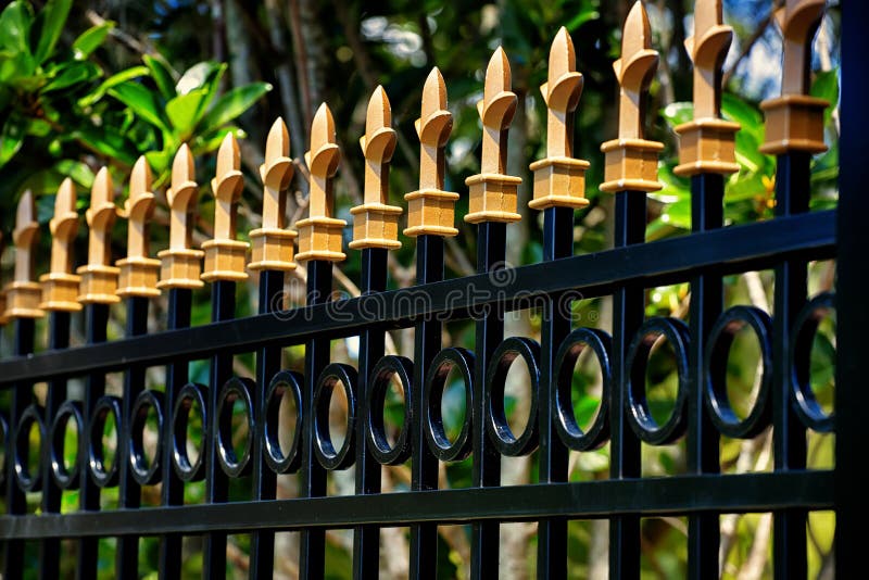 Svart Aluminum staket med guld- lock