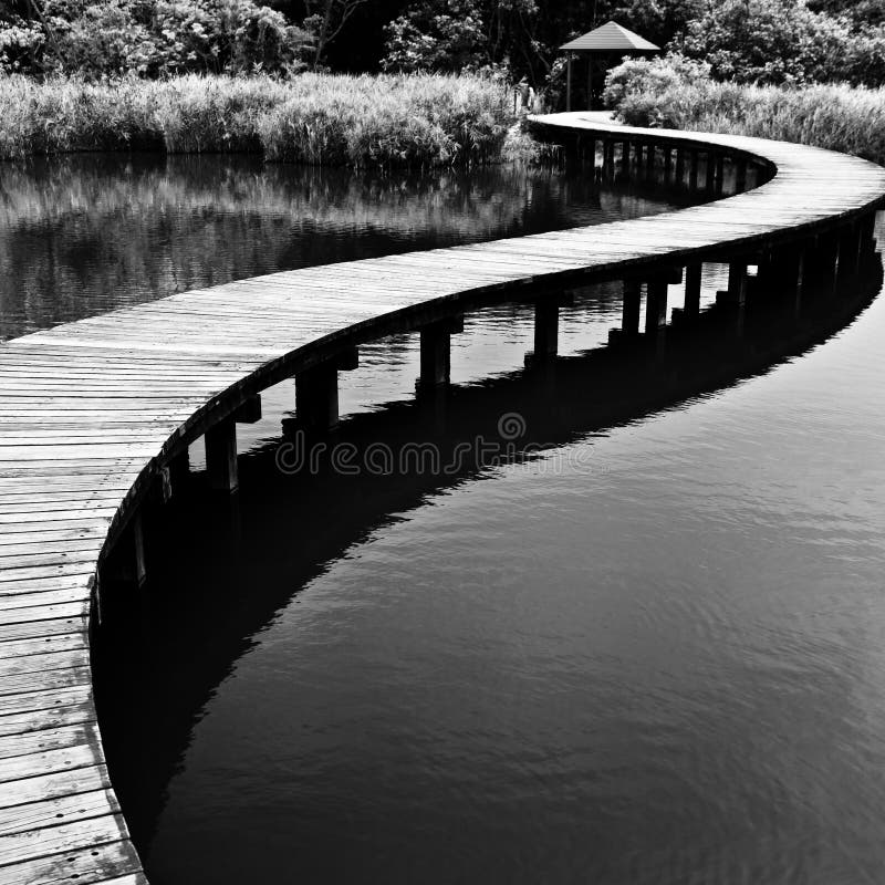 Bro över vatten i svartvitt royaltyfri foto