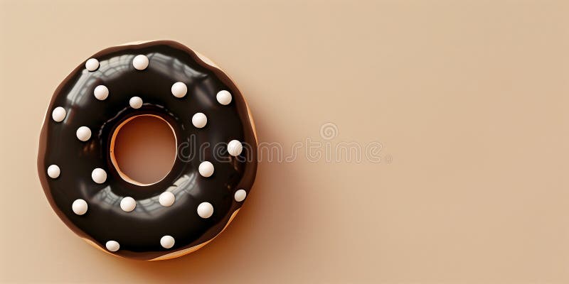 Svart donut med märkpunkter på gräddbakgrunden. kopieringsutrymme för banderoll royaltyfri illustrationer