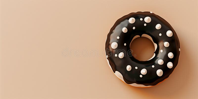 Svart donut med märkpunkter på gräddbakgrunden. kopieringsutrymme för banderoll stock illustrationer