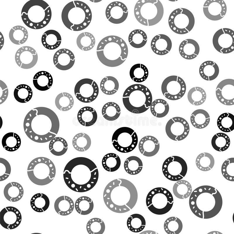 Svart donut med söt glasruta, isolerat sömlöst mönster på vit bakgrund. vektorillustration stock illustrationer