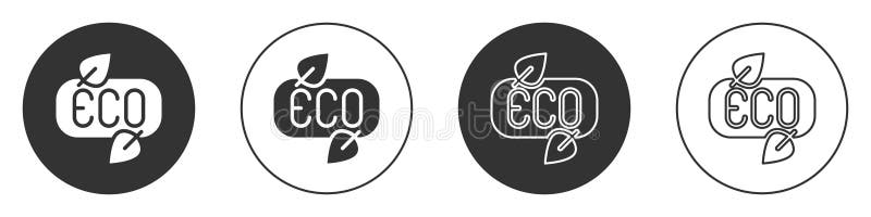 Svart Eco-symbol, isolerad på vit bakgrund. Logotyp för banderolletikett. Knappen Cirkel royaltyfri illustrationer