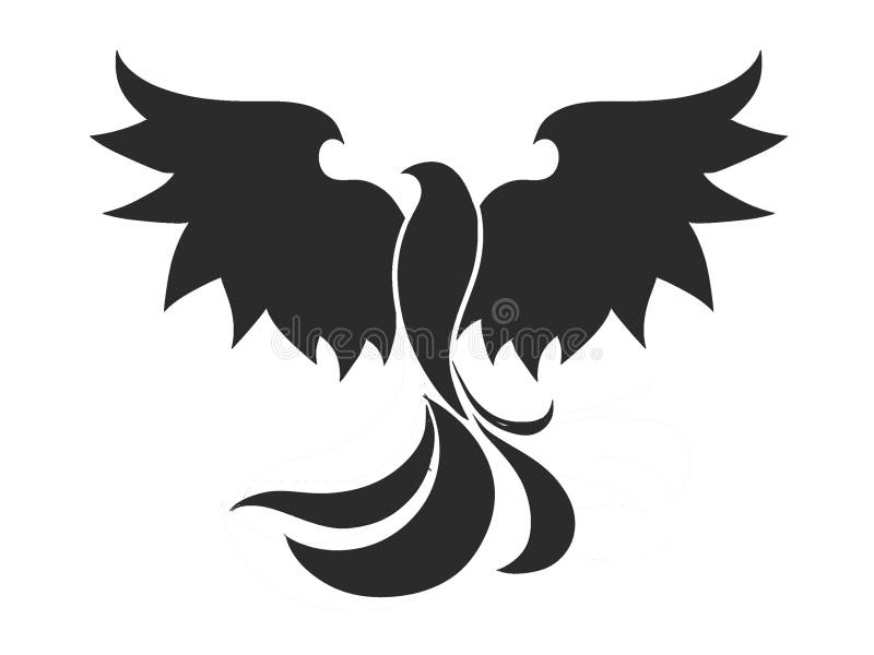 Svart foenix-fågel, enkel rittatueringslogotyp royaltyfri illustrationer