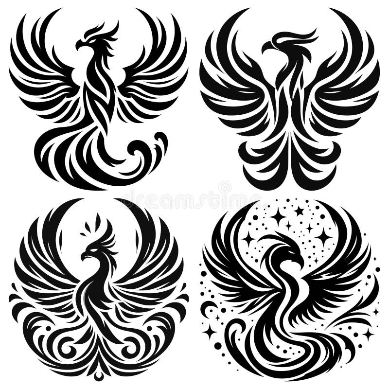 Svart foenix-tatuering utformar vektorillustration med stiliserade symboler som passar perfekt för tatueringar och logotyper vektor illustrationer