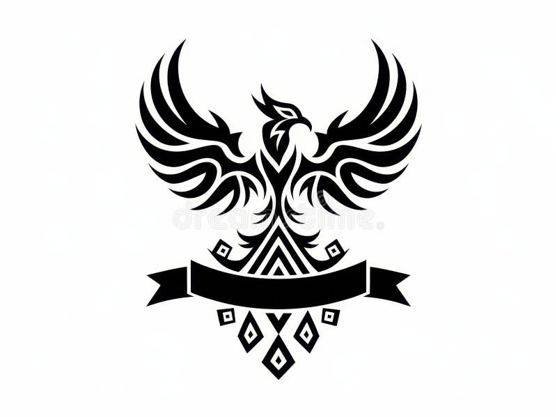 Svart foenixemblem med komplicerad design och dekorativa element royaltyfri illustrationer