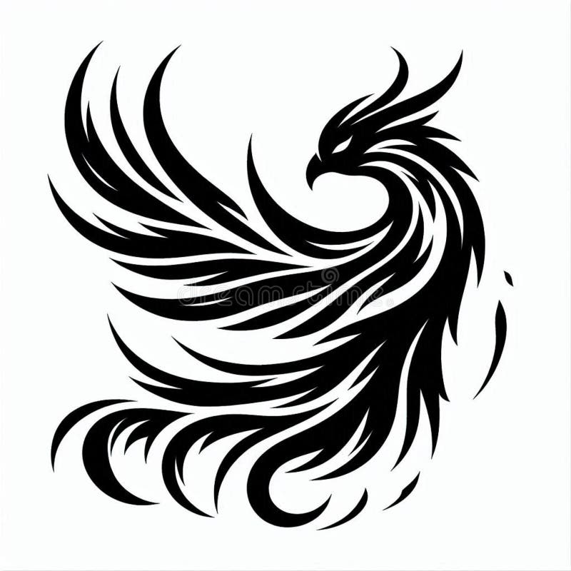 Svart fotoenix-fågelkonsthantlogotyp stock illustrationer