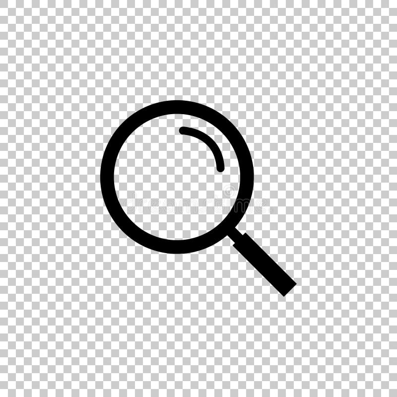 Svart förstoringsglas, vektorsymbol på genomskinlig bakgrund royaltyfri illustrationer