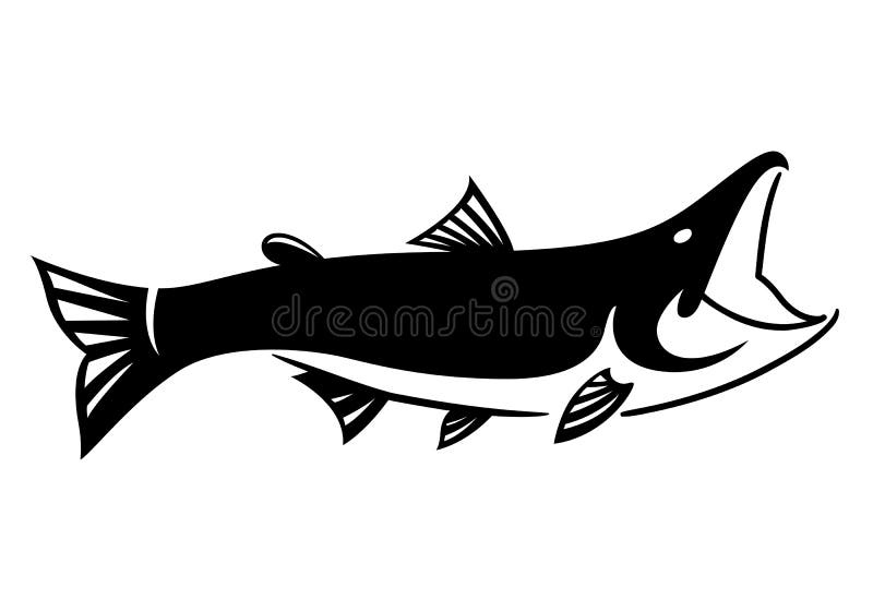 Svart grafisk lax på vit bakgrund stock illustrationer