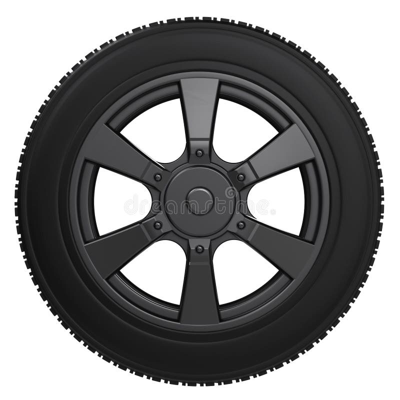 3d rendering black tire with black wheel isolated on white. 3d rendering black tire with black wheel isolated on white