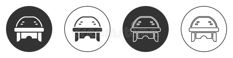 Black Hockey helmet icon isolated on white background. Circle button. Vector. Black Hockey helmet icon isolated on white background. Circle button. Vector.