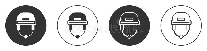 Black Hockey helmet icon isolated on white background. Circle button. Vector. Black Hockey helmet icon isolated on white background. Circle button. Vector.