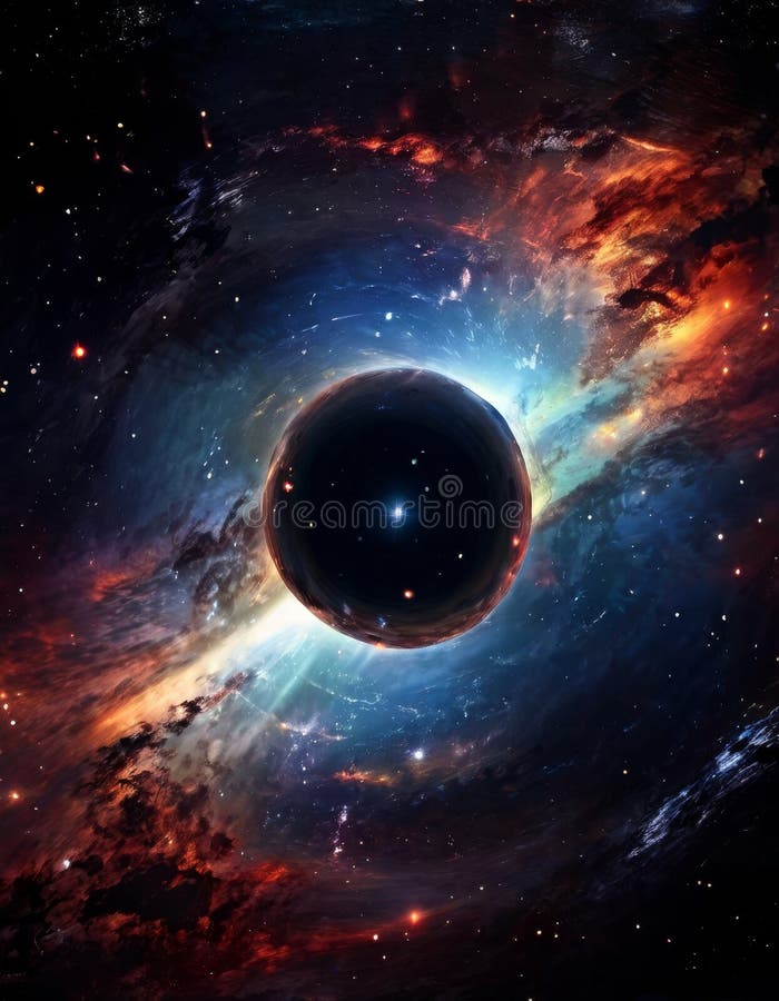 Svart hål omgivet av vibrant kosmisk nebuli royaltyfri foto